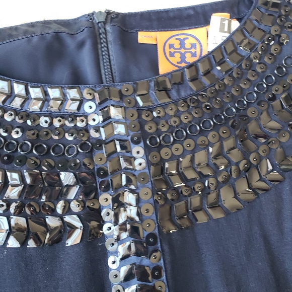 TORY BURCH Wool Bateau Neckline sequin Top navy 6 - Picture 5 of 8